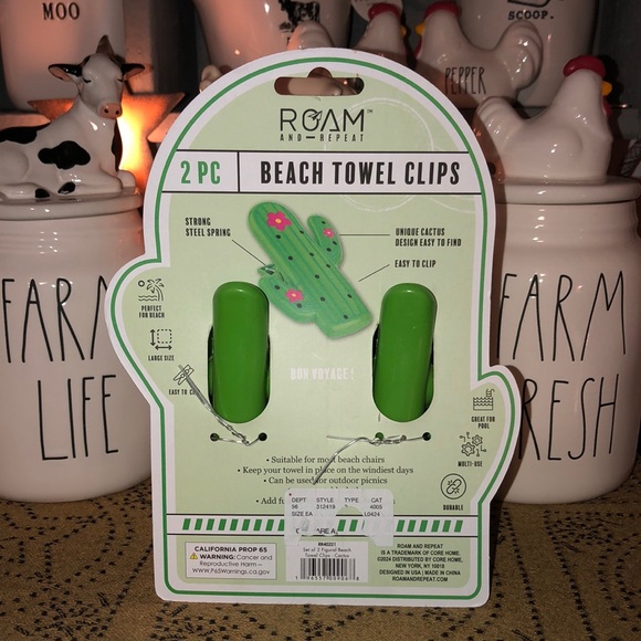 Roam and Repeat Cactus Shaped Beach Towel Clips 2 Piece - Picture 4 of 5